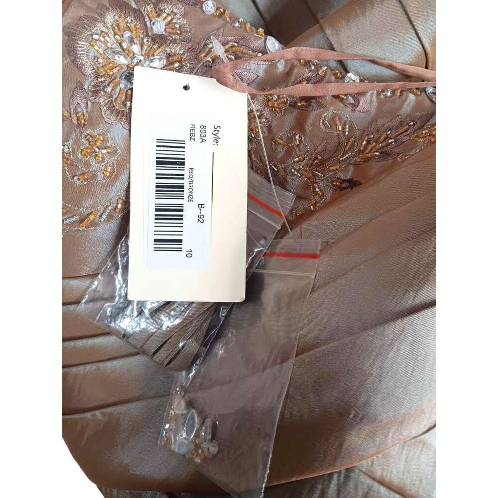 NEW JOVANI Formal Dress 10 Ballgown Bronze Beaded Taffeta Optional Wrap MotherOf - Picture 6 of 16